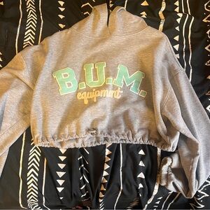 Gray B.U.M. Equipment Cropped Sweatshirt
